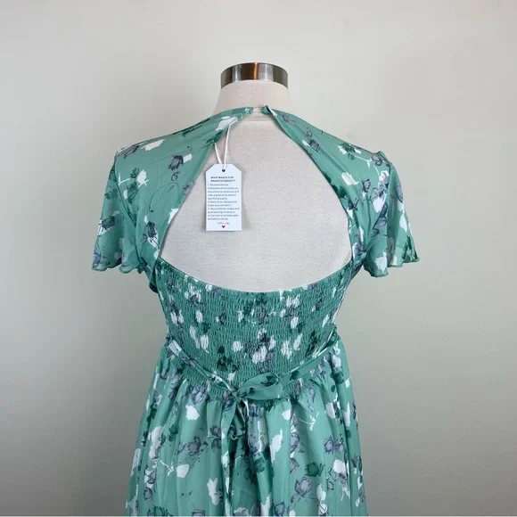 Green White Floral Maxi Boho Bohemian Long Dress New Women Medium - Picture 3 of 8